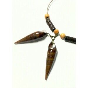 Boho Seashell Choker Necklace Natural Spiral Shell Pendant Wood Beads Jewelry